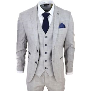 Paul Andrew Men's Hugo Grey 3 Piece Suit Navy Check Velvet Size: 34R Grey 34R Paul Andrew Men's Hugo Grey 3 Piece Suit Navy Check Velvet Size: 34R Grey 34R