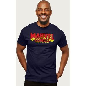 Marvel Men's Comics Retro Red Yellow Logo T-Shirt in Navy Size: Medium Navy M Marvel Men's Comics Retro Red Yellow Logo T-Shirt in Navy Size: Medium Navy M