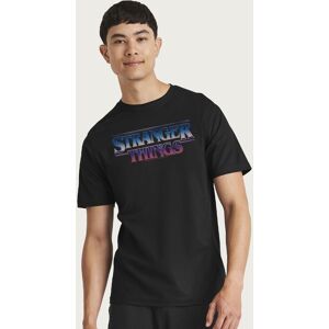 Stranger Things Men's Blue Purple Text Logo T-Shirt in Black Size: Small Black S Stranger Things Men's Blue Purple Text Logo T-Shirt in Black Size: Small Black S