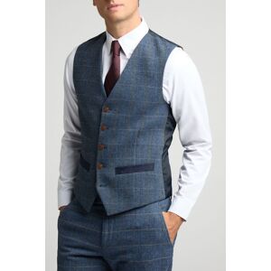 Antique Rogue Men's Slim Fit Check Tweed Waistcoat in Blue Size: 38R Blue 38R Antique Rogue Men's Slim Fit Check Tweed Waistcoat in Blue Size: 38R Blue 38R