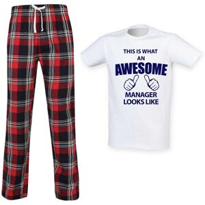 60 SECOND MAKEOVER Men's This Is What An Awesome Manager Looks Like Tartan Pyjama Set in Red Size: Small Red S 60 SECOND MAKEOVER Men's This Is What An Awesome Manager Looks Like Tartan Pyjama Set in Red Size: Small Red S