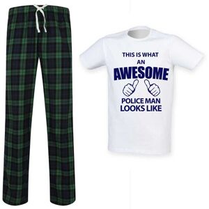 60 SECOND MAKEOVER Men's This Is What An Awesome Police Man Looks Like Tartan Pyjama Set in Green Size: Medium Green M 60 SECOND MAKEOVER Men's This Is What An Awesome Police Man Looks Like Tartan Pyjama Set in Green Size: Medium Green M
