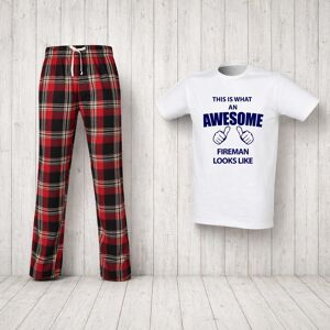 60 SECOND MAKEOVER Men's This Is What An Awesome Fireman Looks Like Tartan Pyjama Set in Red Size: Small Red S 60 SECOND MAKEOVER Men's This Is What An Awesome Fireman Looks Like Tartan Pyjama Set in Red Size: Small Red S