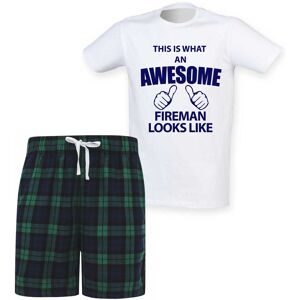 60 SECOND MAKEOVER Men's This Is What An Awesome Fireman Looks Like Tartan Pyjama Set in Green Size: Small Green S 60 SECOND MAKEOVER Men's This Is What An Awesome Fireman Looks Like Tartan Pyjama Set in Green Size: Small Green S