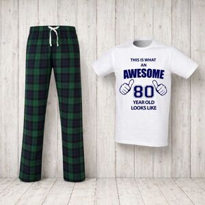 60 SECOND MAKEOVER Men's This Is What An Awesome 80 Year Old Looks Like Tartan Pyjama Set in Green Size: Small Green S 60 SECOND MAKEOVER Men's This Is What An Awesome 80 Year Old Looks Like Tartan Pyjama Set in Green Size: Small Green S