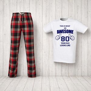60 SECOND MAKEOVER Men's This Is What An Awesome 80 Year Old Looks Like Tartan Pyjama Set in Red Size: Small Red S 60 SECOND MAKEOVER Men's This Is What An Awesome 80 Year Old Looks Like Tartan Pyjama Set in Red Size: Small Red S