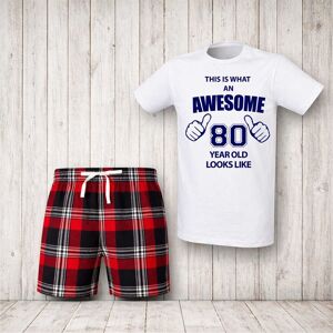 60 SECOND MAKEOVER Men's This Is What An Awesome 80 Year Old Looks Like Tartan Pyjama Set in Red Size: Small Red S 60 SECOND MAKEOVER Men's This Is What An Awesome 80 Year Old Looks Like Tartan Pyjama Set in Red Size: Small Red S