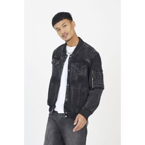 Brave Soul Men's Washed Denim Bomber Jacket in Black Size: Medium Black M Brave Soul Men's Washed Denim Bomber Jacket in Black Size: Medium Black M