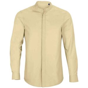 NEOBLU Men's Poplin Bart Mao Collar Long-Sleeved Formal Shirt in Beige Size: Small Beige S NEOBLU Men's Poplin Bart Mao Collar Long-Sleeved Formal Shirt in Beige Size: Small Beige S