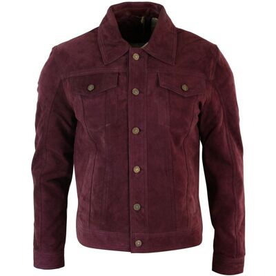 TruClothing Men's Vintage Denim Retro Suede Leather Jacket in Burgundy Size: 5XL Burgundy 5XL TruClothing Men's Vintage Denim Retro Suede Leather Jacket in Burgundy Size: 5XL Burgundy 5XL