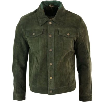TruClothing Men's Vintage Denim Retro Suede Leather Jacket in Olive Size: 5XL Olive 5XL TruClothing Men's Vintage Denim Retro Suede Leather Jacket in Olive Size: 5XL Olive 5XL