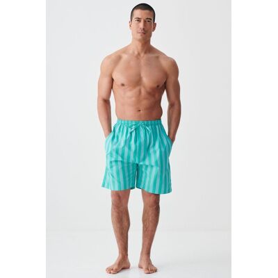 British Boxers Men's "New York Turquoise Stripe" Crisp Cotton Sleep Shorts Size: Small Turquoise S British Boxers Men's "New York Turquoise Stripe" Crisp Cotton Sleep Shorts Size: Small Turquoise S