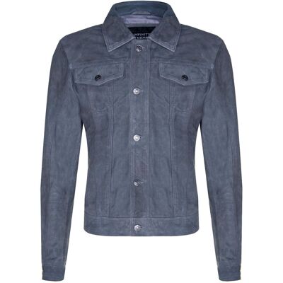 Infinity Leather Men's Goat Suede Leather Jeans Jacket-Adelaide in Grey Size: Large Grey L Infinity Leather Men's Goat Suede Leather Jeans Jacket-Adelaide in Grey Size: Large Grey L