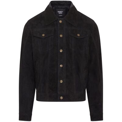 Infinity Leather Men's Trucker Goat Suede Western Leather Jeans Jacket - Yangon in Black Size: 5XL Black 5XL Infinity Leather Men's Trucker Goat Suede Western Leather Jeans Jacket - Yangon in Black Size: 5XL Black 5XL