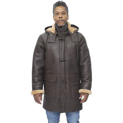 Infinity Leather Men's Sheepskin Leather Hooded Duffle Coat-Leatherhead in Brown Size: Small Brown S Infinity Leather Men's Sheepskin Leather Hooded Duffle Coat-Leatherhead in Brown Size: Small Brown S