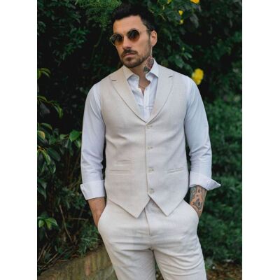 Infinity Leather Men's Summer 2 Piece Suit Linen Formal Waistcoat Trousers in Beige Size: 36R Beige 36R Infinity Leather Men's Summer 2 Piece Suit Linen Formal Waistcoat Trousers in Beige Size: 36R Beige 36R