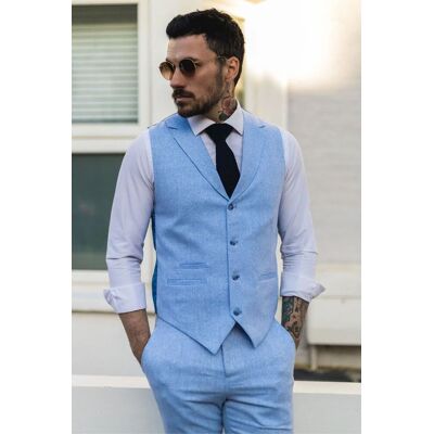 Infinity Leather Men's Summer 2 Piece Suit Linen Formal Waistcoat Trousers in Blue Size: 44R Blue 44R Infinity Leather Men's Summer 2 Piece Suit Linen Formal Waistcoat Trousers in Blue Size: 44R Blue 44R