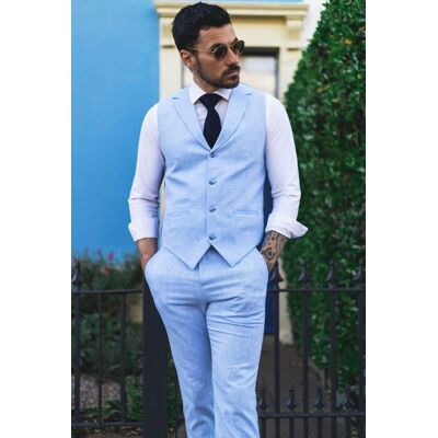Infinity Leather Men's Summer 2 Piece Suit Linen Formal Light Waistcoat Trousers in Blue Size: 42R Blue 42R Infinity Leather Men's Summer 2 Piece Suit Linen Formal Light Waistcoat Trousers in Blue Size: 42R Blue 42R