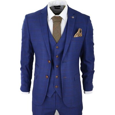 Paul Andrew Men's Alex Blue Brown Check Wedding 3 Piece Suit Size: 44R Blue 44R Paul Andrew Men's Alex Blue Brown Check Wedding 3 Piece Suit Size: 44R Blue 44R