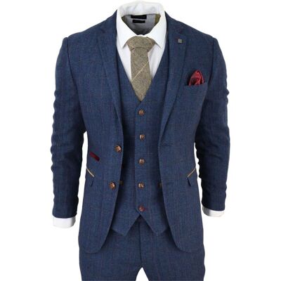 Paul Andrew Men's Scott - Blue 3 Piece Tweed Check Suit Size: 34R Blue 34R Paul Andrew Men's Scott - Blue 3 Piece Tweed Check Suit Size: 34R Blue 34R