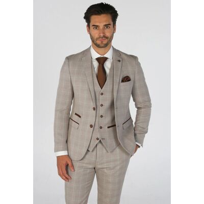 Paul Andrew Men's Leo 3 Piece Checked Suit in Beige Size: 50R Beige 50R Paul Andrew Men's Leo 3 Piece Checked Suit in Beige Size: 50R Beige 50R