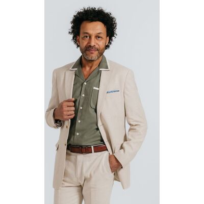 Dobell Men's Oatmeal Cotton/Linen Blend 2 Piece Suit in Beige Size: 48R Beige 48R Dobell Men's Oatmeal Cotton/Linen Blend 2 Piece Suit in Beige Size: 48R Beige 48R
