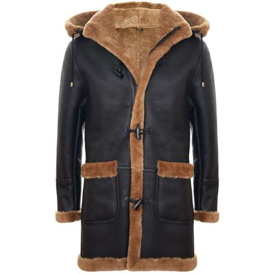 Infinity Leather Men's Winter Sheepskin Hooded Duffle Coat-Helsinki in Brown Size: Large Brown L Infinity Leather Men's Winter Sheepskin Hooded Duffle Coat-Helsinki in Brown Size: Large Brown L