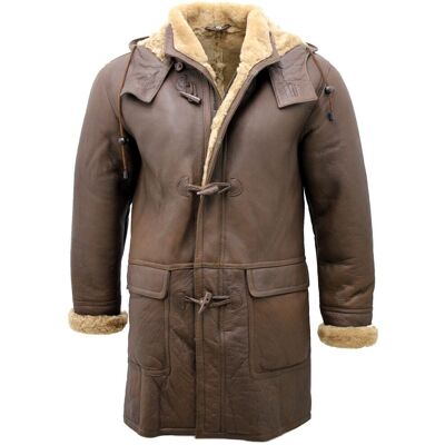 Infinity Leather Men's Sheepskin Leather Hooded Duffle Coat-Hanko in Brown Size: Small Brown S Infinity Leather Men's Sheepskin Leather Hooded Duffle Coat-Hanko in Brown Size: Small Brown S