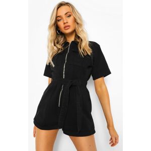 boohoo Belted Cargo Denim Playsuit