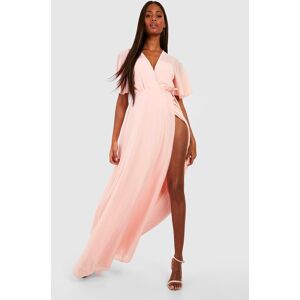 boohoo Chiffon Angel Sleeve Wrap Maxi Bridesmaid Dress