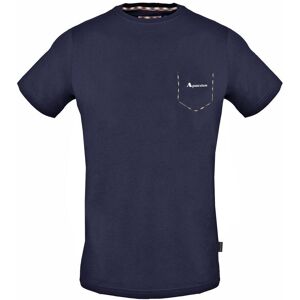 Aquascutum Check Pocket Trim Navy Blue T-Shirt