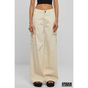 Urban Classics Women's Cotton Stretch High Waist Wide Leg Twill Cargo Trousers in Off-White Size: 32 Off-White 32 Urban Classics Women's Cotton Stretch High Waist Wide Leg Twill Cargo Trousers in Off-White Size: 32 Off-White 32