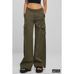 Urban Classics Women's Cotton Stretch High Waist Wide Leg Twill Cargo Trousers in Khaki Size: 32 Khaki 32 Urban Classics Women's Cotton Stretch High Waist Wide Leg Twill Cargo Trousers in Khaki Size: 32 Khaki 32