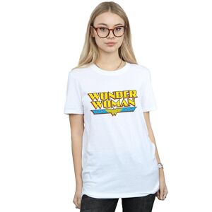 DC Comics Women's Wonder Woman Text Logo Cotton Boyfriend T-Shirt in White Size: Small White S DC Comics Women's Wonder Woman Text Logo Cotton Boyfriend T-Shirt in White Size: Small White S