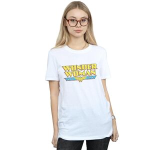 DC Comics Women's Wonder Woman Crackle Logo Cotton Boyfriend T-Shirt in White Size: Large White L DC Comics Women's Wonder Woman Crackle Logo Cotton Boyfriend T-Shirt in White Size: Large White L
