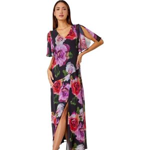 Roman Women's Floral Print Chiffon Tie Back Maxi Dress in Black Size: 12 Black 12 Roman Women's Floral Print Chiffon Tie Back Maxi Dress in Black Size: 12 Black 12