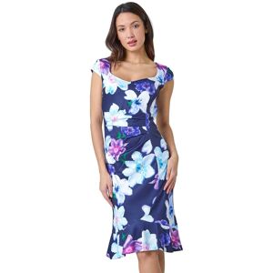 Roman Women's Premium Stretch Floral Ruched Frill Hem Dress in Navy Size: 10 Navy 10 Roman Women's Premium Stretch Floral Ruched Frill Hem Dress in Navy Size: 10 Navy 10