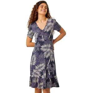 Roman Women's Tropical Leaf Frill Stretch Wrap Dress in Navy Size: 18 Navy 18 Roman Women's Tropical Leaf Frill Stretch Wrap Dress in Navy Size: 18 Navy 18