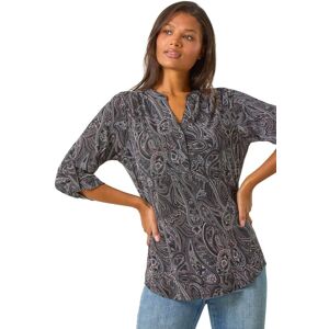 Roman Women's Textured Paisley Print Stretch Blouse in Grey Size: 16 Grey 16 Roman Women's Textured Paisley Print Stretch Blouse in Grey Size: 16 Grey 16