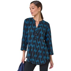 Roman Women's Geometric Print Stretch Blouse in Blue Size: 12 Blue 12 Roman Women's Geometric Print Stretch Blouse in Blue Size: 12 Blue 12