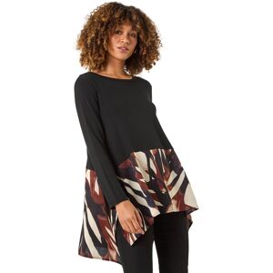 Roman Women's 2 in 1 Abstract Print Chiffon Hem Top in Black Size: 16 Black 16 Roman Women's 2 in 1 Abstract Print Chiffon Hem Top in Black Size: 16 Black 16
