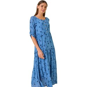 Roman Women's Floral Print Button Midi Dress in Blue Size: 16 Blue 16 Roman Women's Floral Print Button Midi Dress in Blue Size: 16 Blue 16