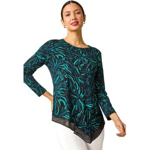 Roman Women's Linear Print Chiffon Hem Stretch Top in Teal Size: 12 Teal 12 Roman Women's Linear Print Chiffon Hem Stretch Top in Teal Size: 12 Teal 12