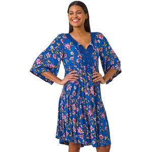 Roman Women's Floral Print Lace Detail Smock Dress in Blue Size: 10 Blue 10 Roman Women's Floral Print Lace Detail Smock Dress in Blue Size: 10 Blue 10