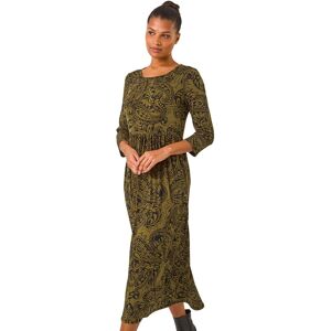 Roman Women's Paisley Print Gathered Stretch Midi Dress in Olive Size: 10 Olive 10 Roman Women's Paisley Print Gathered Stretch Midi Dress in Olive Size: 10 Olive 10