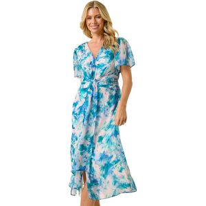 Roman Women's Petite Abstract Print Ruched Midi Dress in Turquoise Size: 12 Turquoise 12 Roman Women's Petite Abstract Print Ruched Midi Dress in Turquoise Size: 12 Turquoise 12