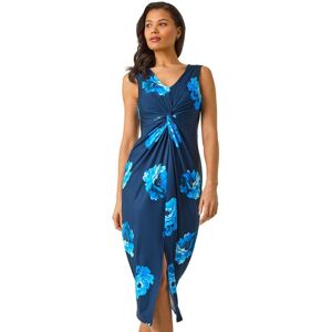 Roman Women's Abstract Printed Gathered Wrap Dress in Navy Size: 12 Navy 12 Roman Women's Abstract Printed Gathered Wrap Dress in Navy Size: 12 Navy 12