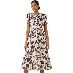 Roman Women's Floral Print Pleat Neck Midi Dress in Cream Size: 20 Cream 20 Roman Women's Floral Print Pleat Neck Midi Dress in Cream Size: 20 Cream 20