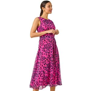 Roman Women's Animal Print Pleated Chiffon Dress in Pink Size: 18 Pink 18 Roman Women's Animal Print Pleated Chiffon Dress in Pink Size: 18 Pink 18