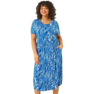 Roman Women's Curve Spot Print Stretch Midi Dress in Blue Size: 18 Blue 18 Roman Women's Curve Spot Print Stretch Midi Dress in Blue Size: 18 Blue 18